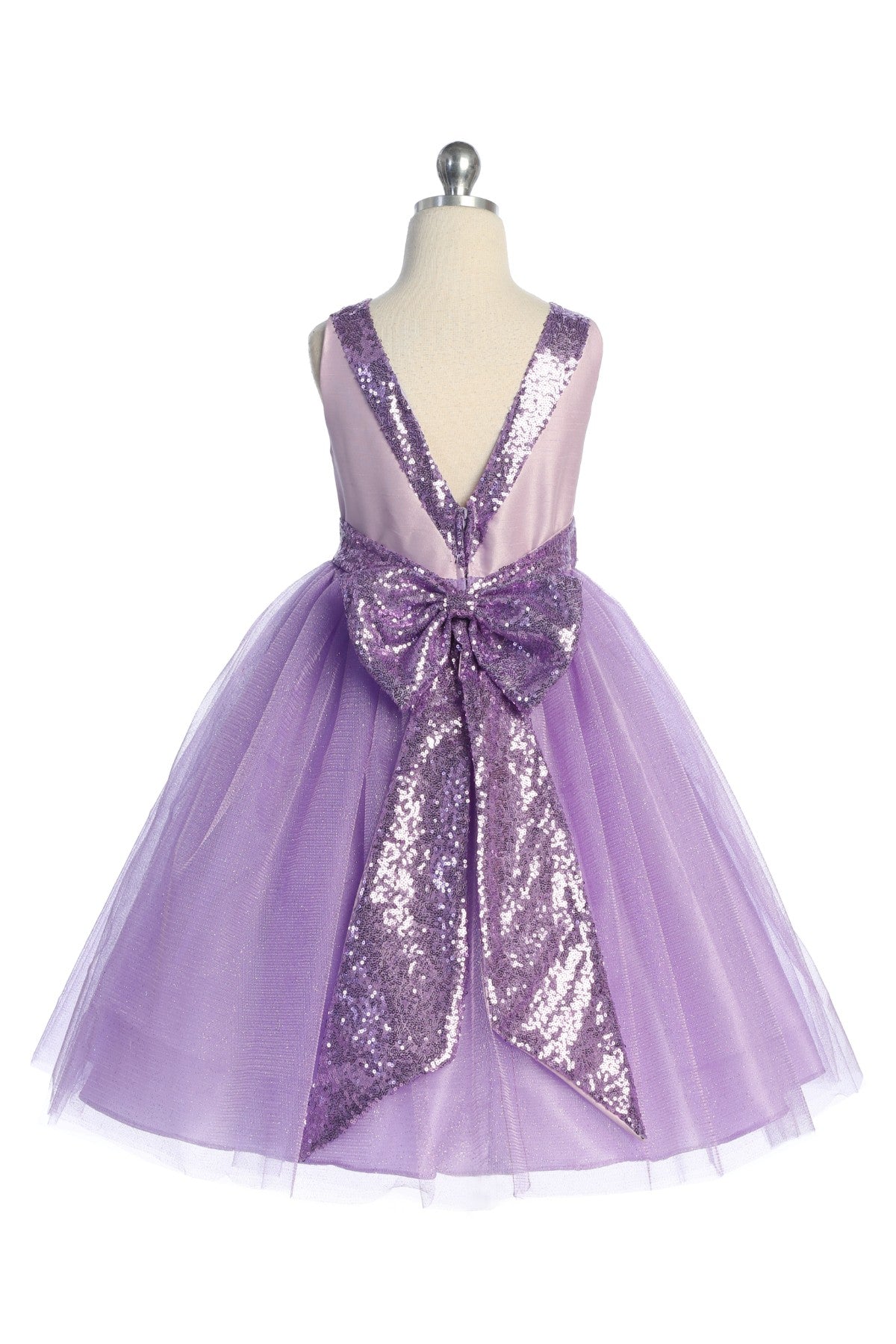 Sequined V Back Bow Girls Fancy Party Dress. Shop plus size fancy formal girls dresses and frock Canada, greater Toronto area Mississauga, Brampton Oakville ON.