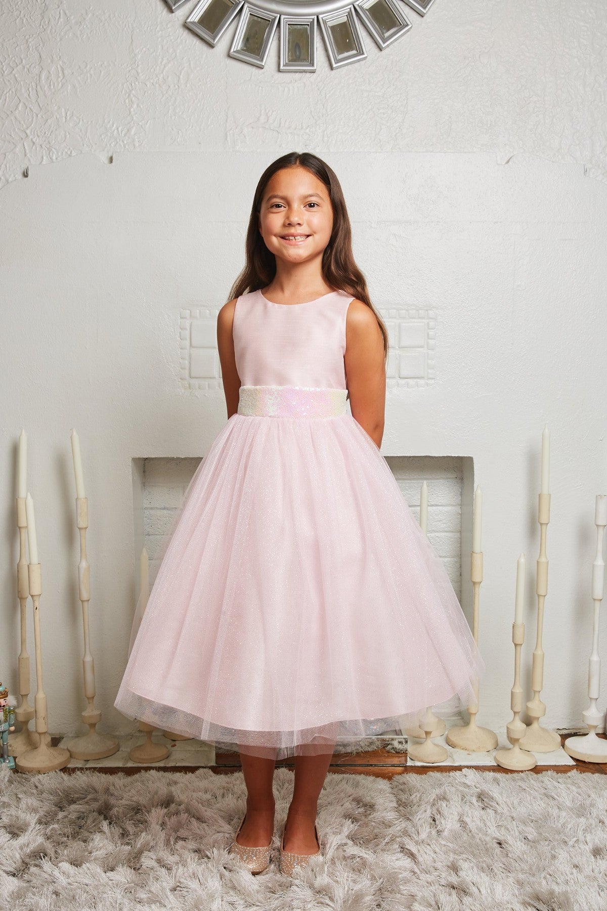 Sequined V Back Bow Girls Fancy Party Dress. Shop plus size fancy formal girls dresses and frock Canada, greater Toronto area Mississauga, Brampton Oakville ON.