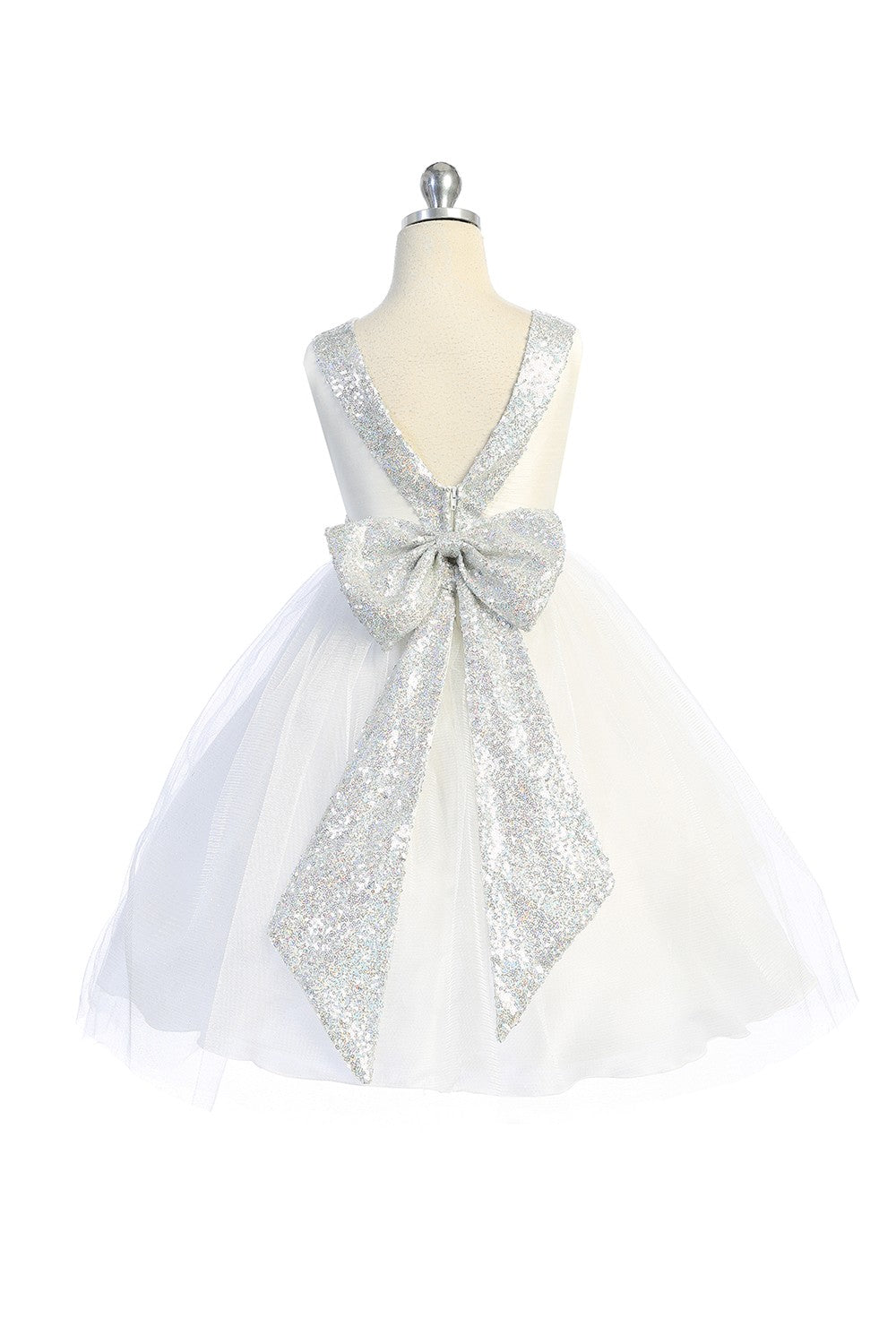 Sequined V Back Bow Girls Fancy Party Dress. Shop plus size fancy formal girls dresses and frock Canada, greater Toronto area Mississauga, Brampton Oakville ON.