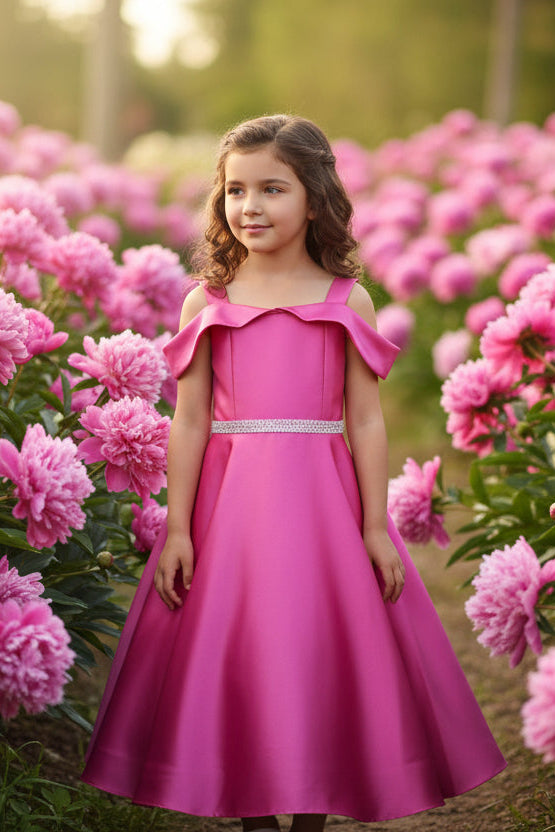 Shawl Drop Collar Satin Girls Long Dress Long Multi Colour Canada fuscia