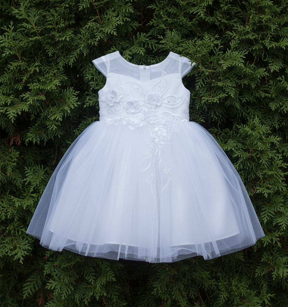 Simple Satin Top Girls Dress White Front View