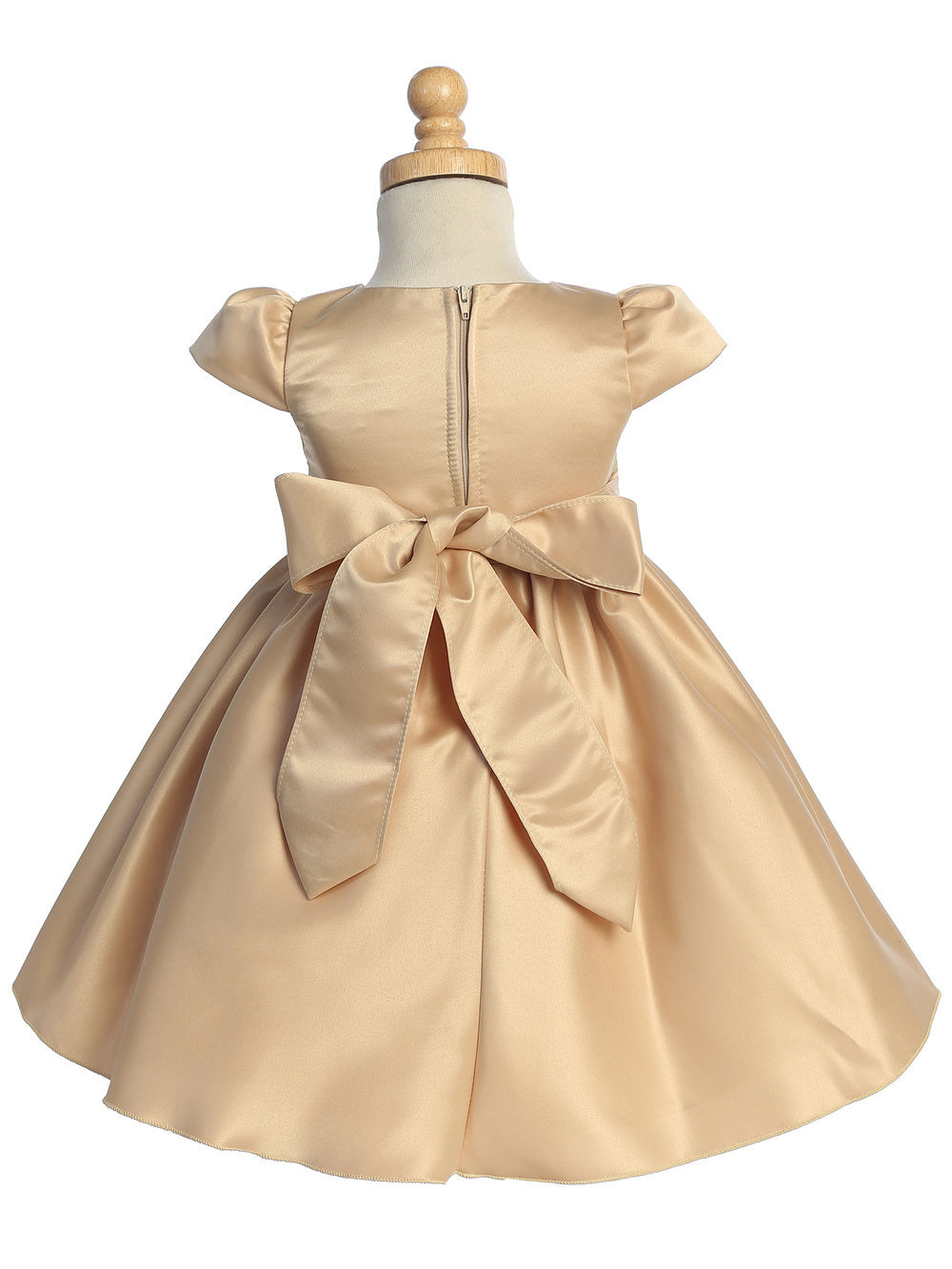 Simply Beautiful Satin Girls Dress Gold Back View