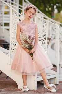 Romantic Peek Sleeve Girls Fancy Party Dress