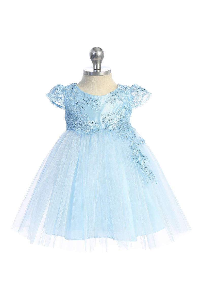 Scalloped Lace Sleeve Baby Girls Dress - White