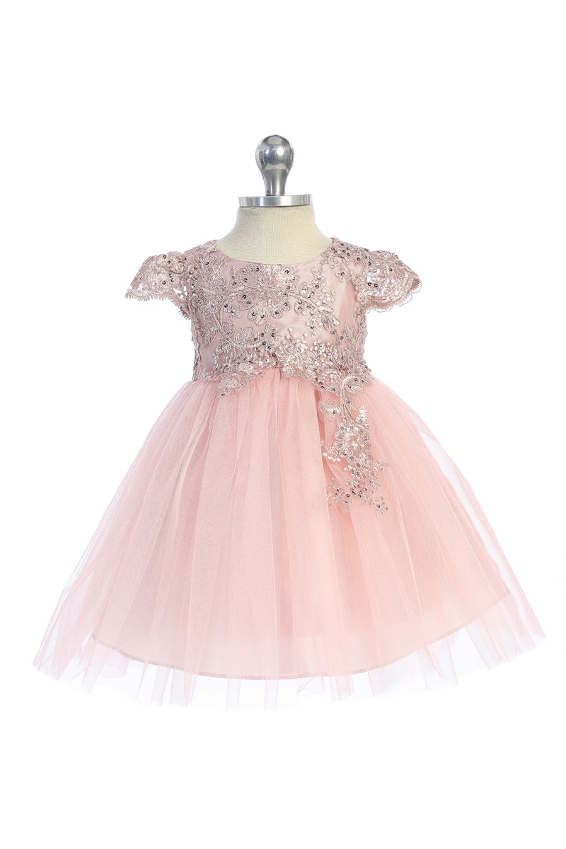Scalloped Lace Sleeve Baby Girls Dress