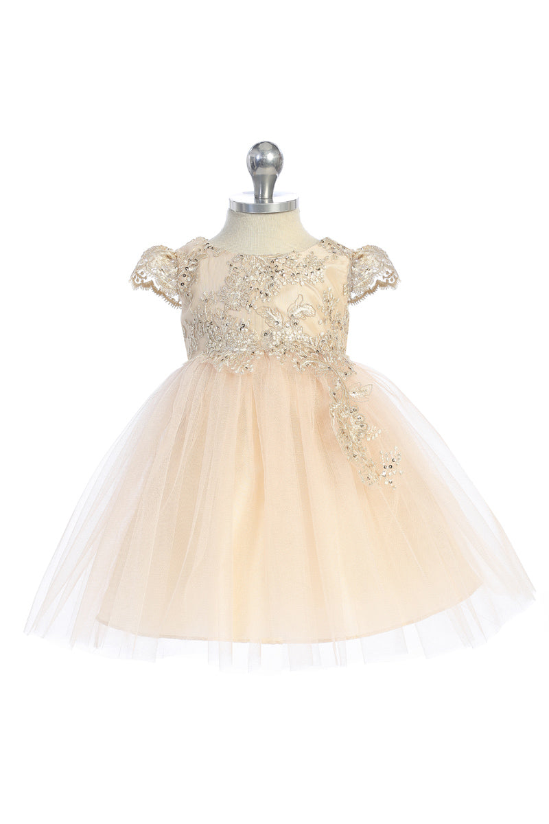 Scalloped Lace Sleeve Baby Girls Dress