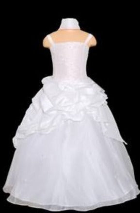 Fancy Sequined Girls Formal Gown White Front View