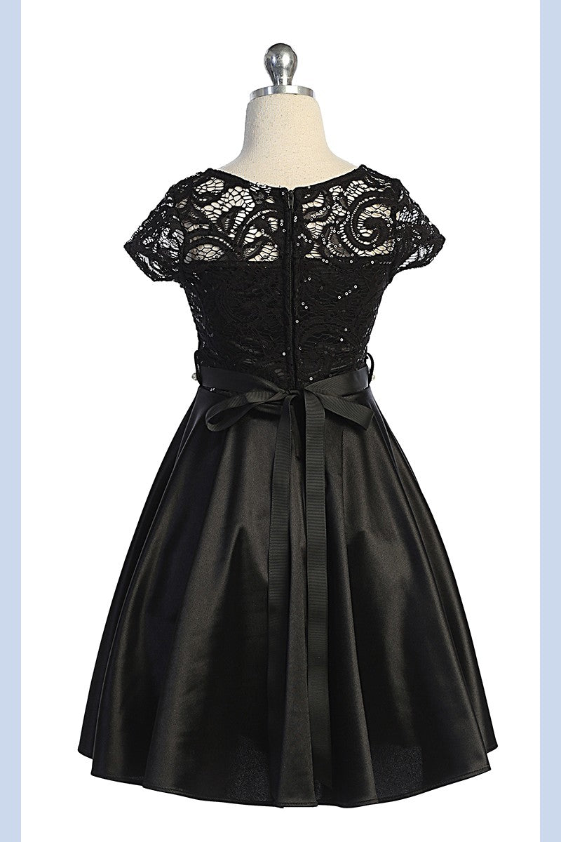 girls Sequin Lace Top Satin Skirt Formal Dress Multi Colour Canada black back