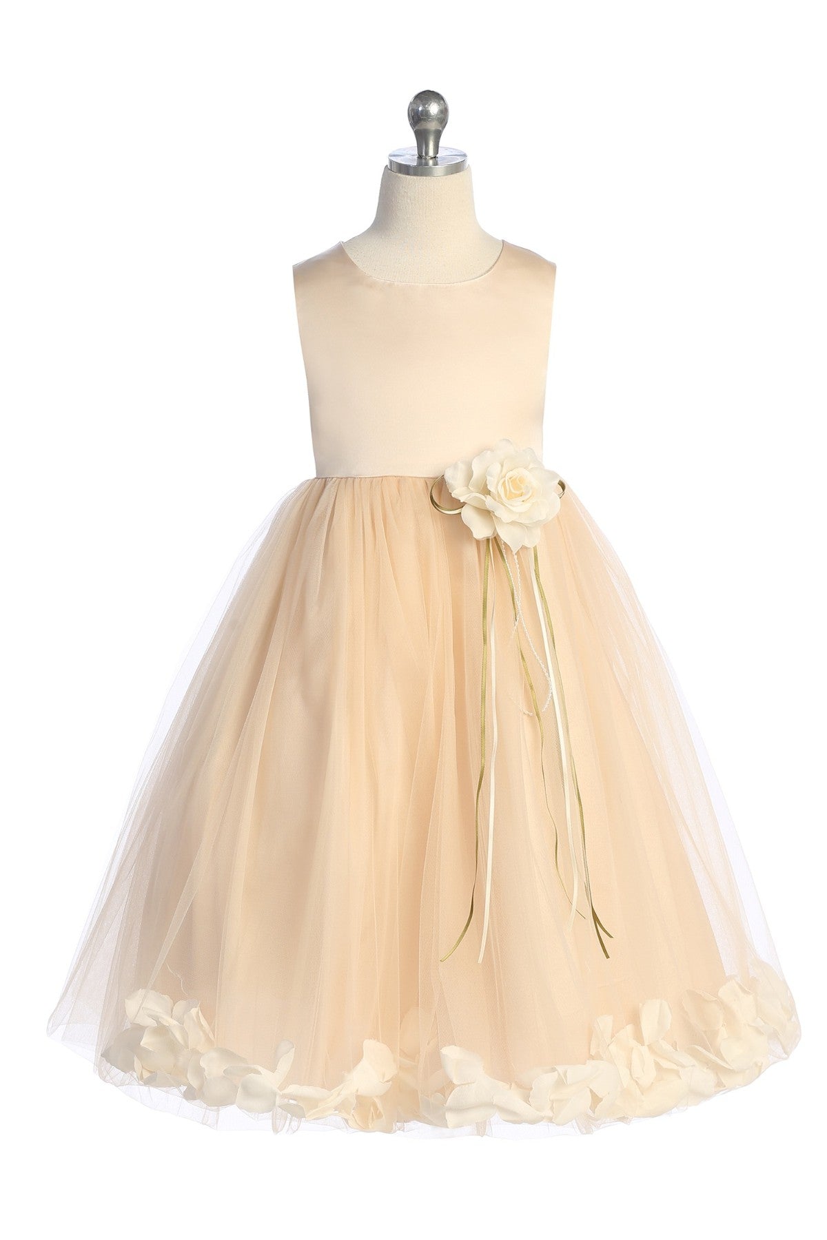 Classics Flower Petal Girls Girls Dress With Sash To Customise - Blush