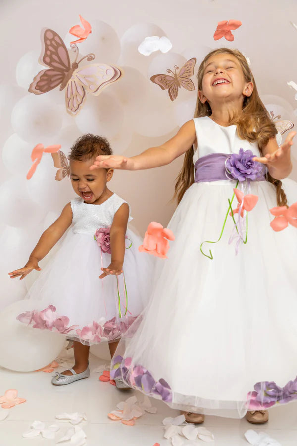 Customizable Satin Top Girls Dress With Interchangeable Trims