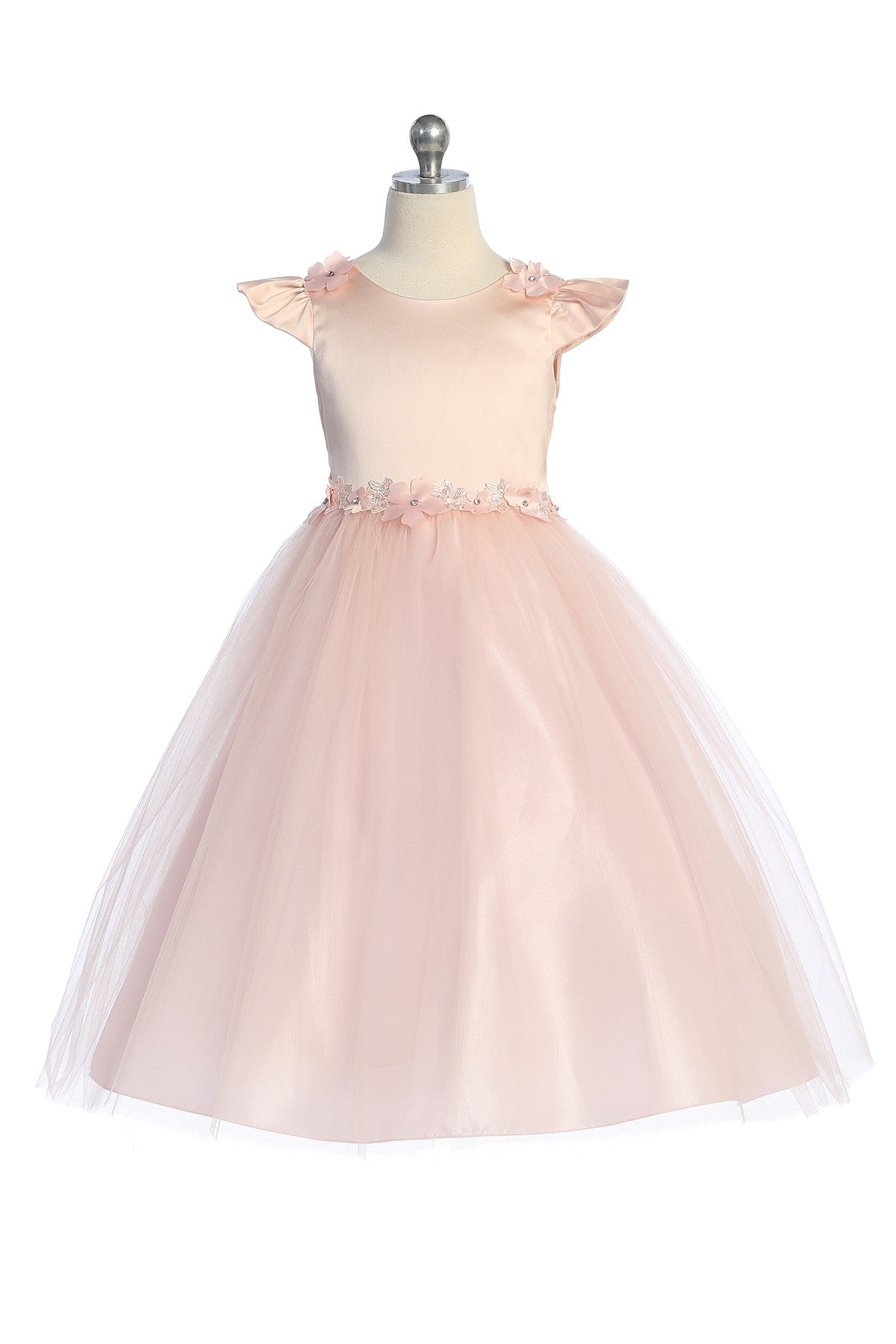 Butterfly Capped Sleeve & Floral Trim Girls Dress