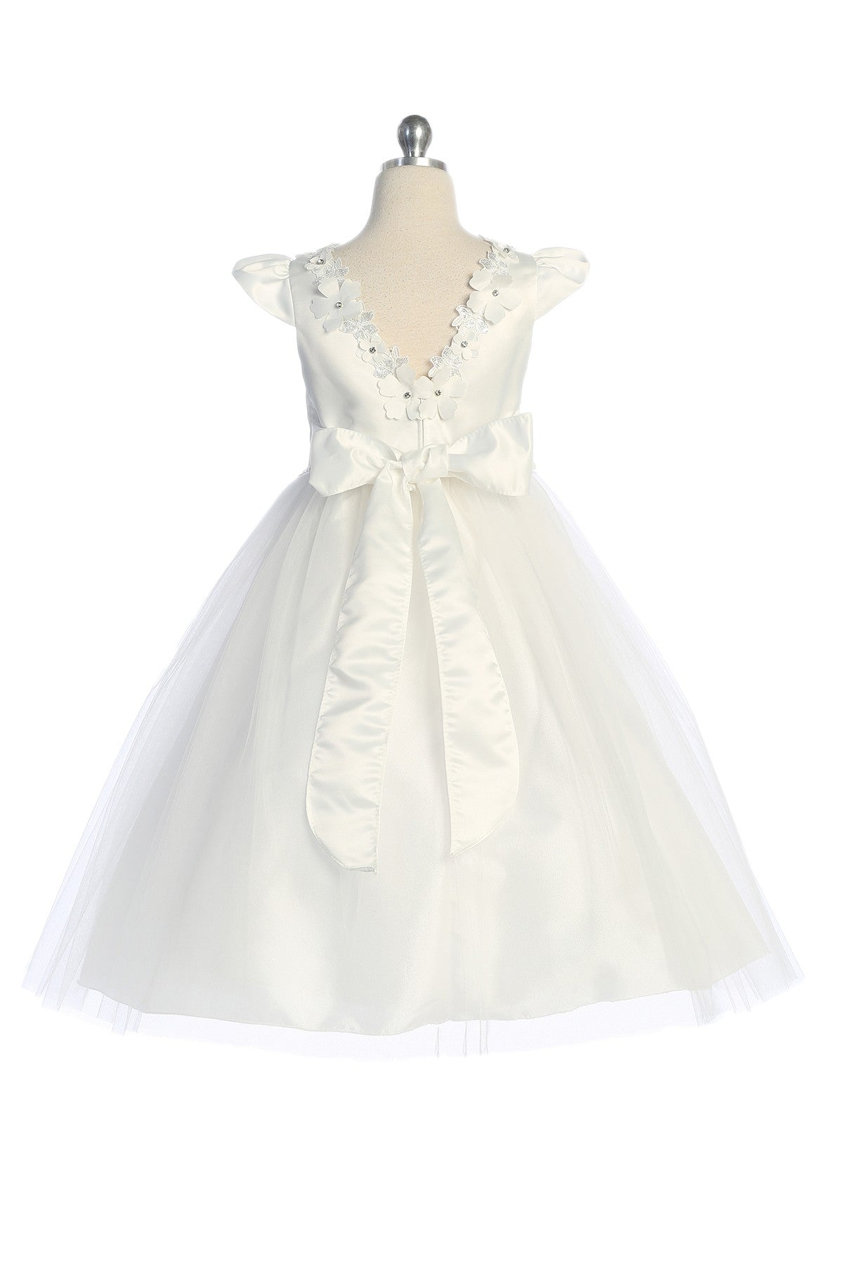 Butterfly Capped Sleeve & Floral Trim Girls Dress