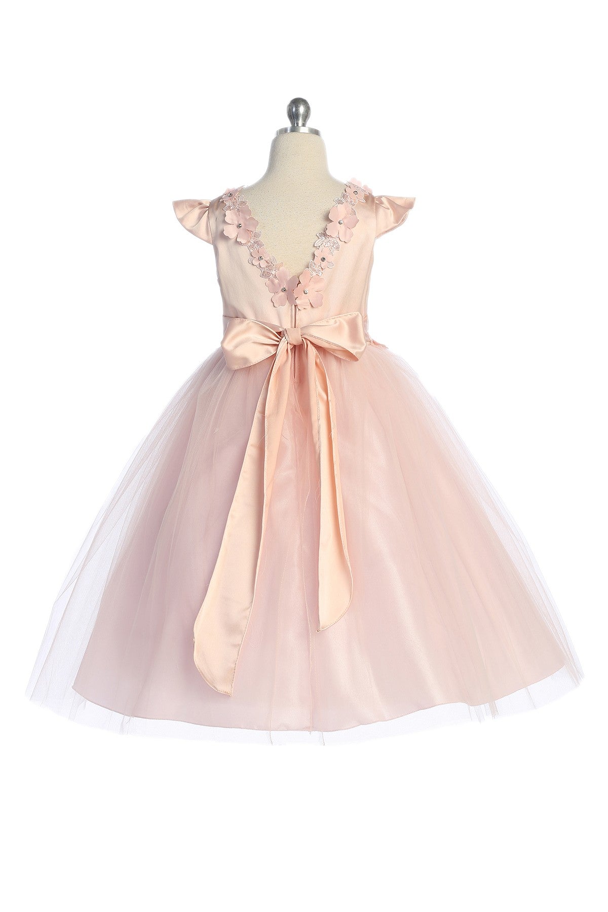 Butterfly Capped Sleeve & Floral Trim Girls Dress