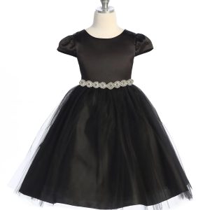 Simple Satin Cap Sleeve Girls Dress - Ivory