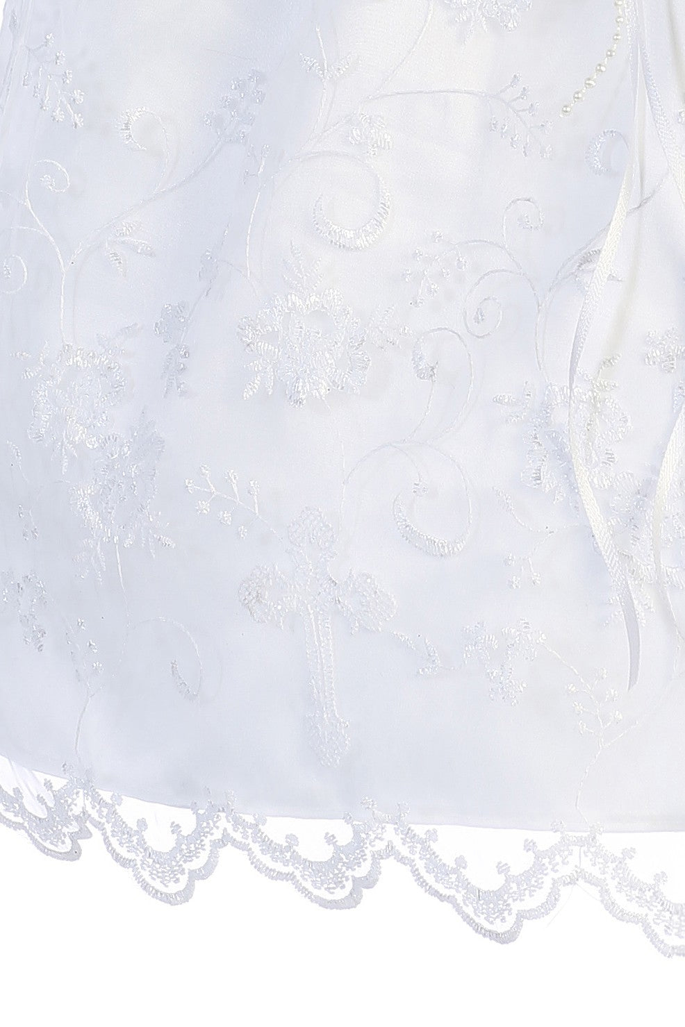 Affordable Christening Gown With Cross Embroidered Hem with a white bonnet for with cross Christening or Baptizing a baby girl