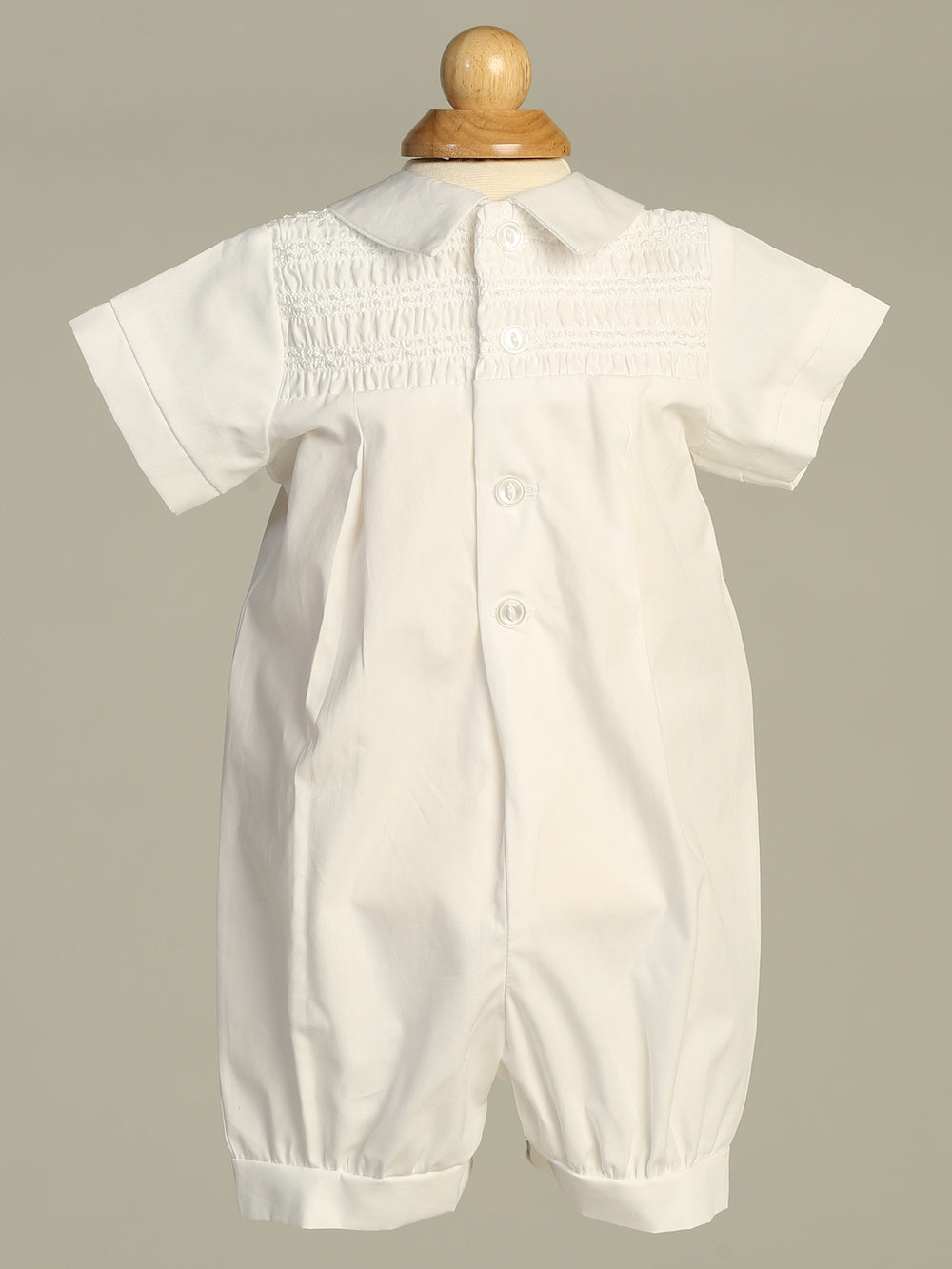 Cotton Hand Smocked Boys Romper for baptism or christenings white boys formal short sleeve romper