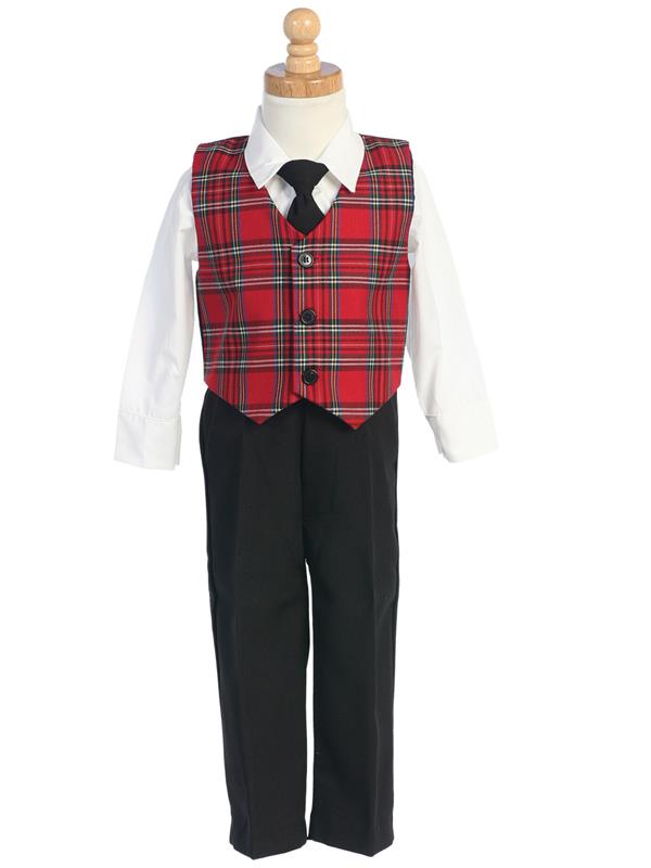 Boys red Royal Stewart plaid or green Black Watch plaid vest set with pants , tie, vest, shirt Grandmas Little Darlings Canada