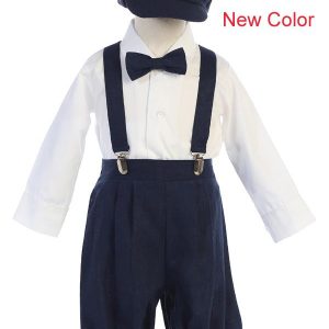 Boys Suspender & Knickers Set - Charcoal 4 piece boys suspender, hat, white long sleeve shirt, knickers. Boys formal outfit, Baby formal outfit Canada- Grandma's Little Darlings