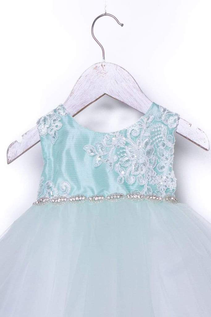 Luxurious Jaccard Top Baby Dress with Beaded Applique White & Ivory