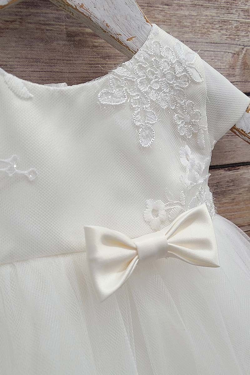 Cap Sleeve Embroidered Baby Dress With Bow