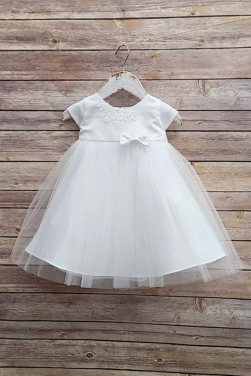 Cap Sleeve Embroidered Baby Dress With Bow