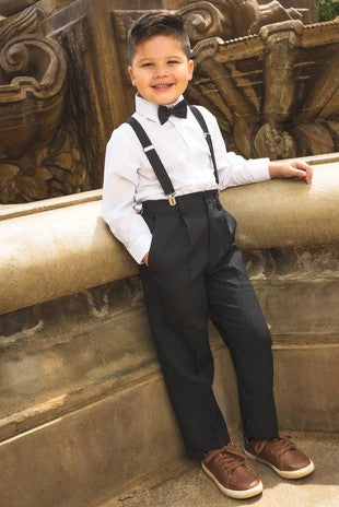 Boys Customized Suspender Ensemble pick dress pant, dress shirt, suspender, tie and bow tie Grandmas Little Darlings Mississauga ON