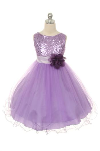 Glitzy Sequin & Tulle Girls Dress - Lavender