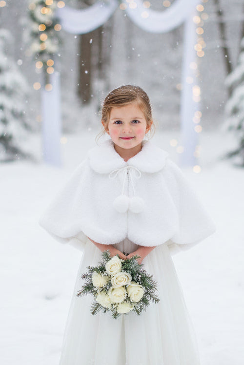 Fancy Scalloped Hem Faux Fur Girls Cape White Ivory Canada