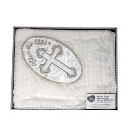 The white Baptism blanket features a satin cross. This white Baptism blanket for Baptism day. The Baptism blanket features a satin cross. Shop Baptism and Christening blankets, bibs, towels, socks and Gowns online Canada baby baptism blanket for baptisms and Christening baby. white blanket to baptize Grandmas Little Darlings Mississauga Canada GTA
