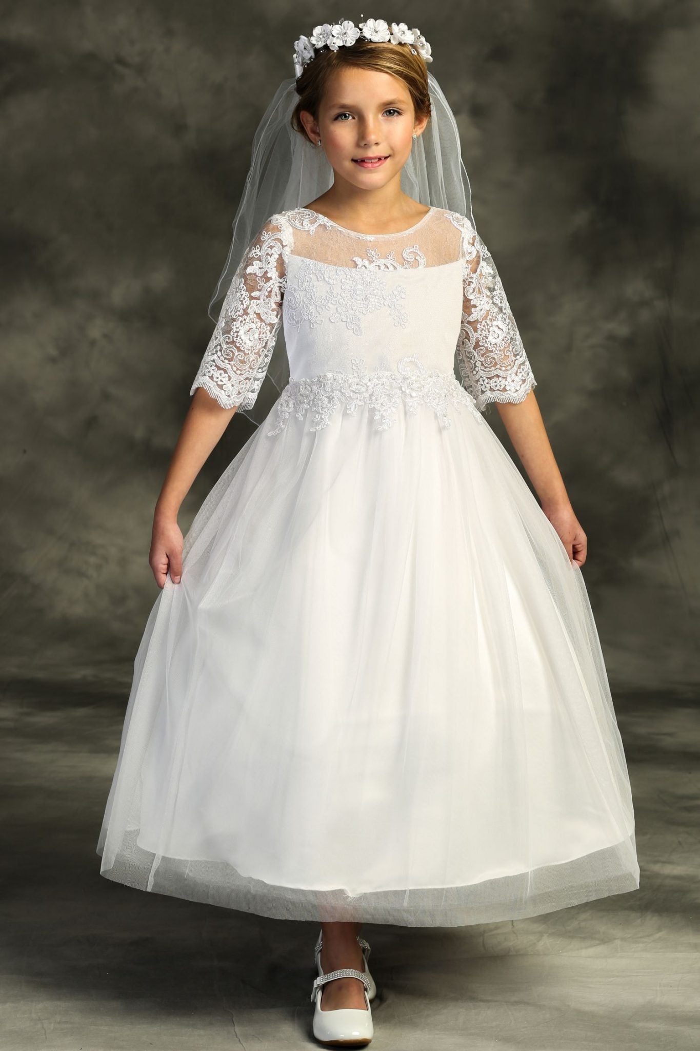 Lace Waterfall First Communion Dress Grandma's Little Darlings Lace Waterfall First Communion Dress Grandma's Little Darlings