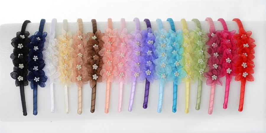 Girls Headband With Organza Rosettes