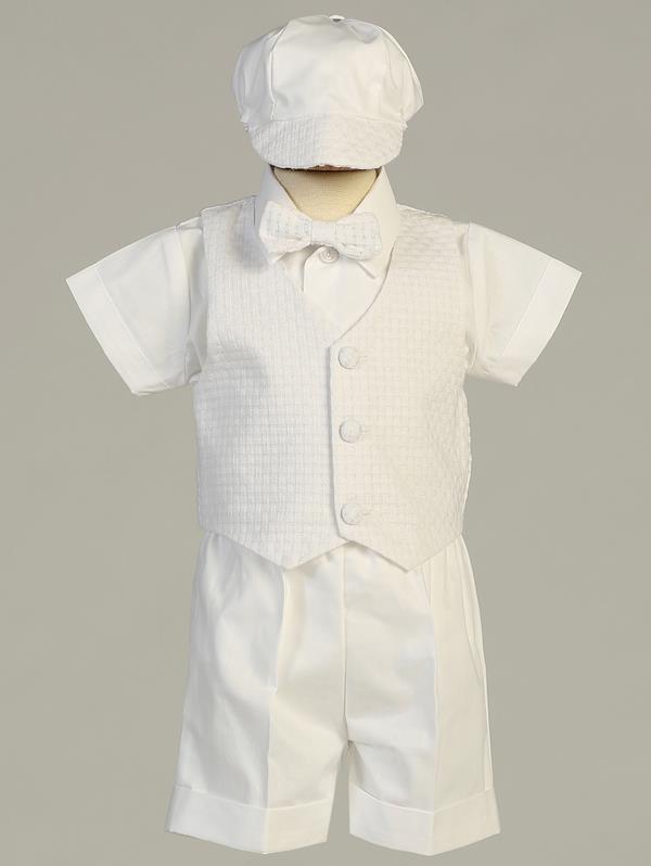 Boys Cotton Basket Weave Vest & Shorts Set boys white cotton short set for baptismal and christening ceremonies
