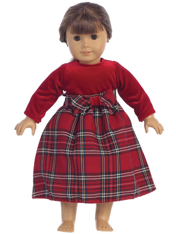 Plaid & Velvet Girls Holiday Doll Dress