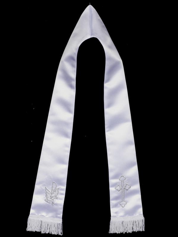 Cross & Dove Satin Stole Satin shawl with silver embroidery of cross and dove for Christening baby, Baptism, or First Communion and christening Grandmas Little Darlings Mississauga On Canada