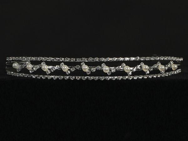 Headband With Rhinestone & Pearl Flowers