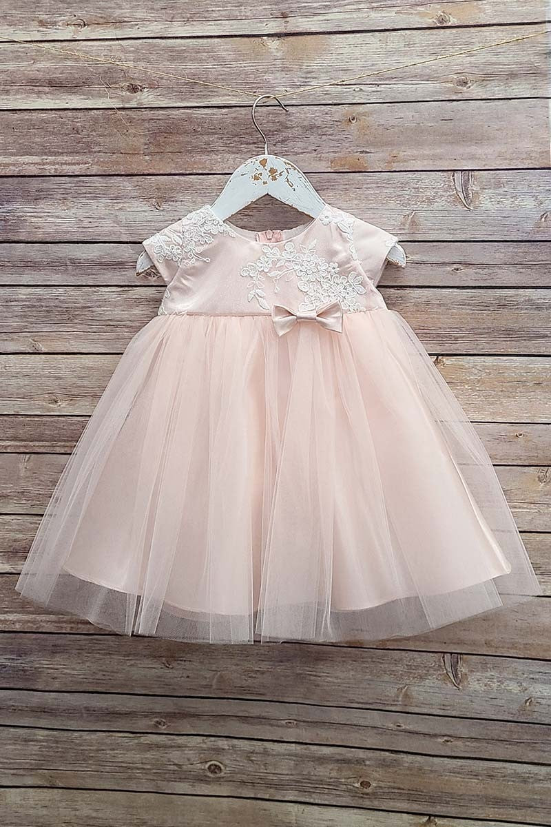 Cap Sleeve Embroidered Baby Dress With Bow