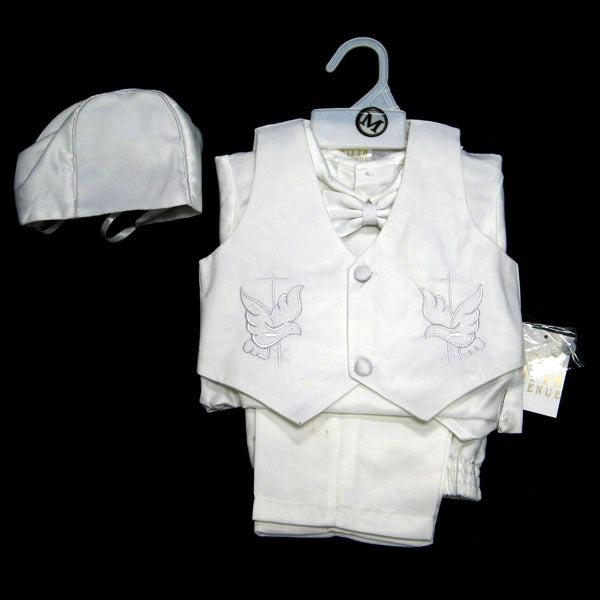 Boys Satin Baptism Vest Set - Dove & Cross