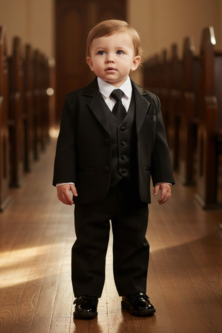 Boys Tuxedo 5 Piece White Black Customizable Canada