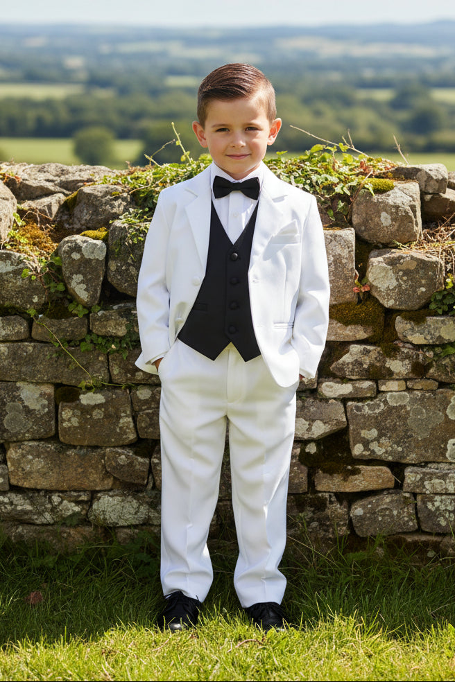 Boys Tuxedo 5 Piece White Black Customizable Canada