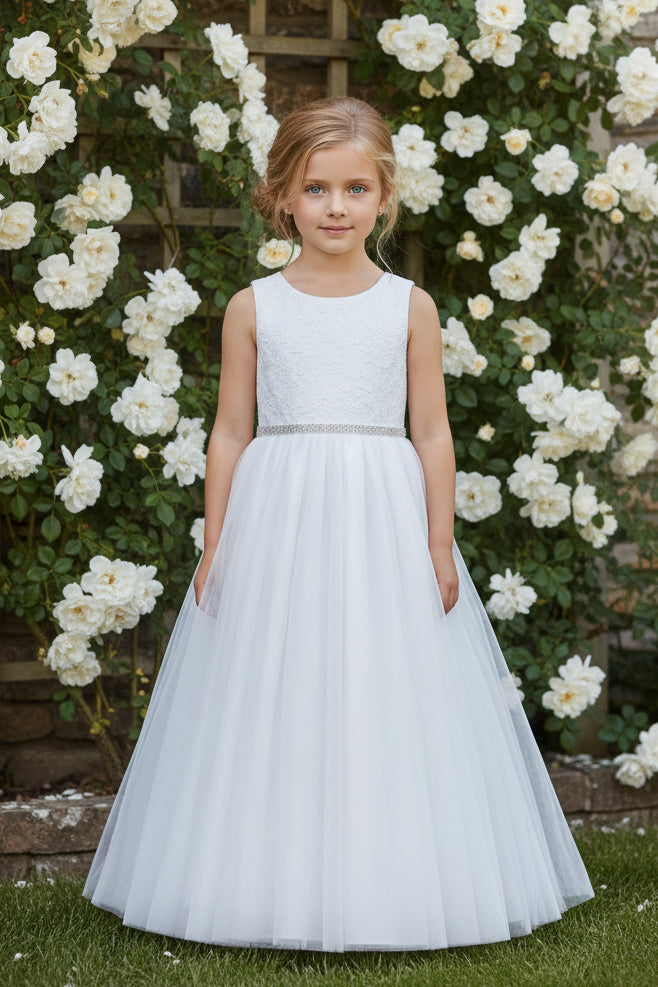 Fancy Lace Top Flower Girl Gown Ivory White Canada