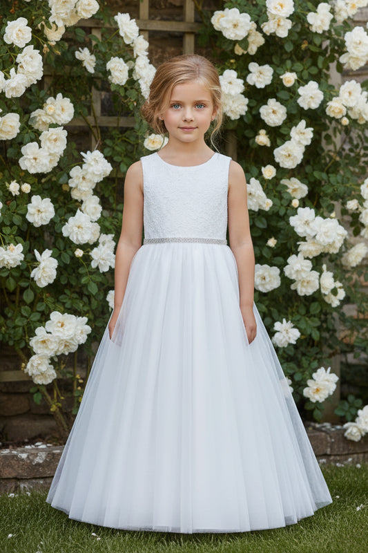 Fancy Lace Top Flower Girl Gown Ivory White Canada