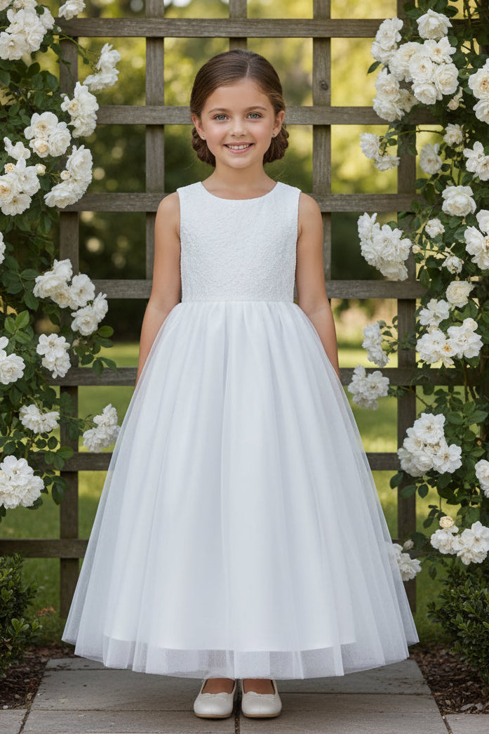 Fancy Lace Top Flower Girl Gown Ivory White Canada