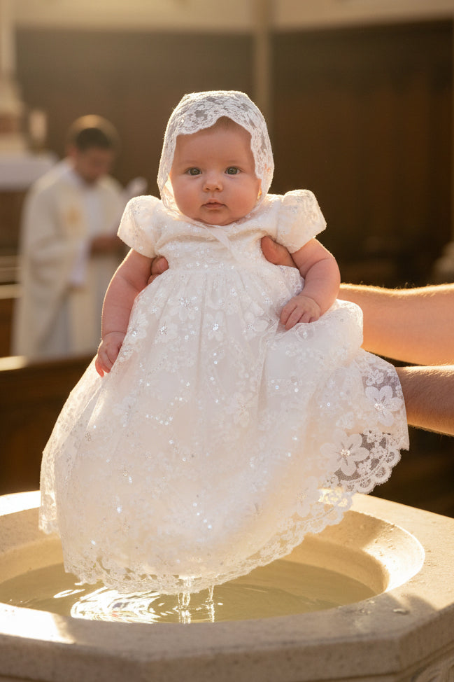 Allover Embroidered Sequined Baptism Gown White Canada small