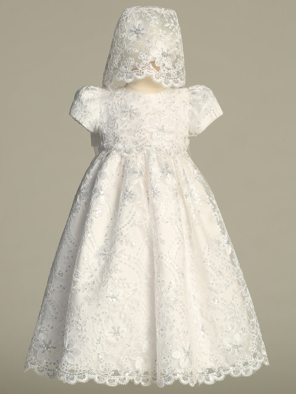Allover Embroidered Sequined Baptism Gown White Canada 