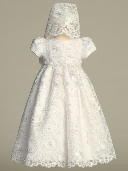 Allover Embroidered Sequined Baptism Gown White Canada 