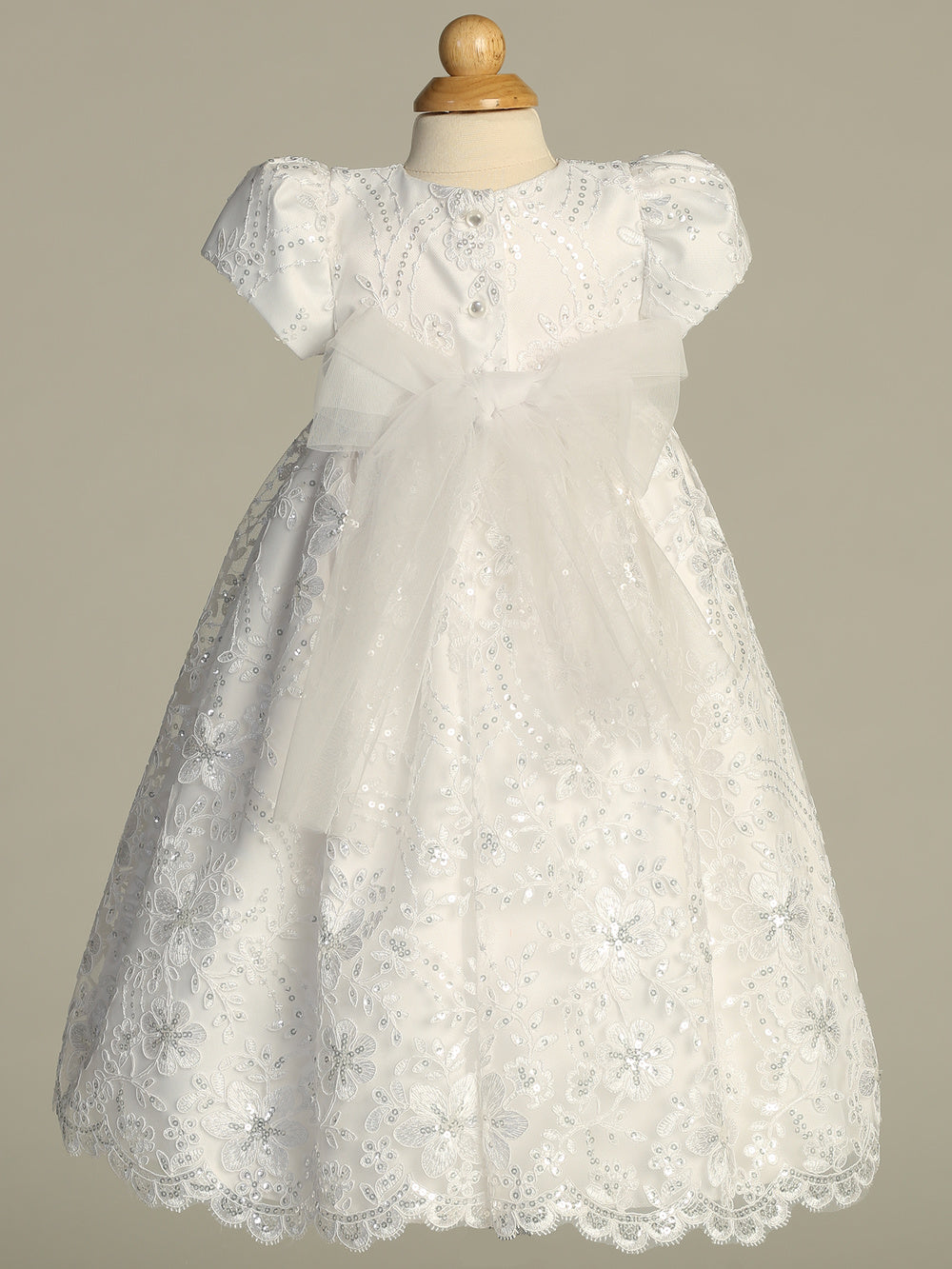 Allover Embroidered Sequined Baptism Gown White Canada back