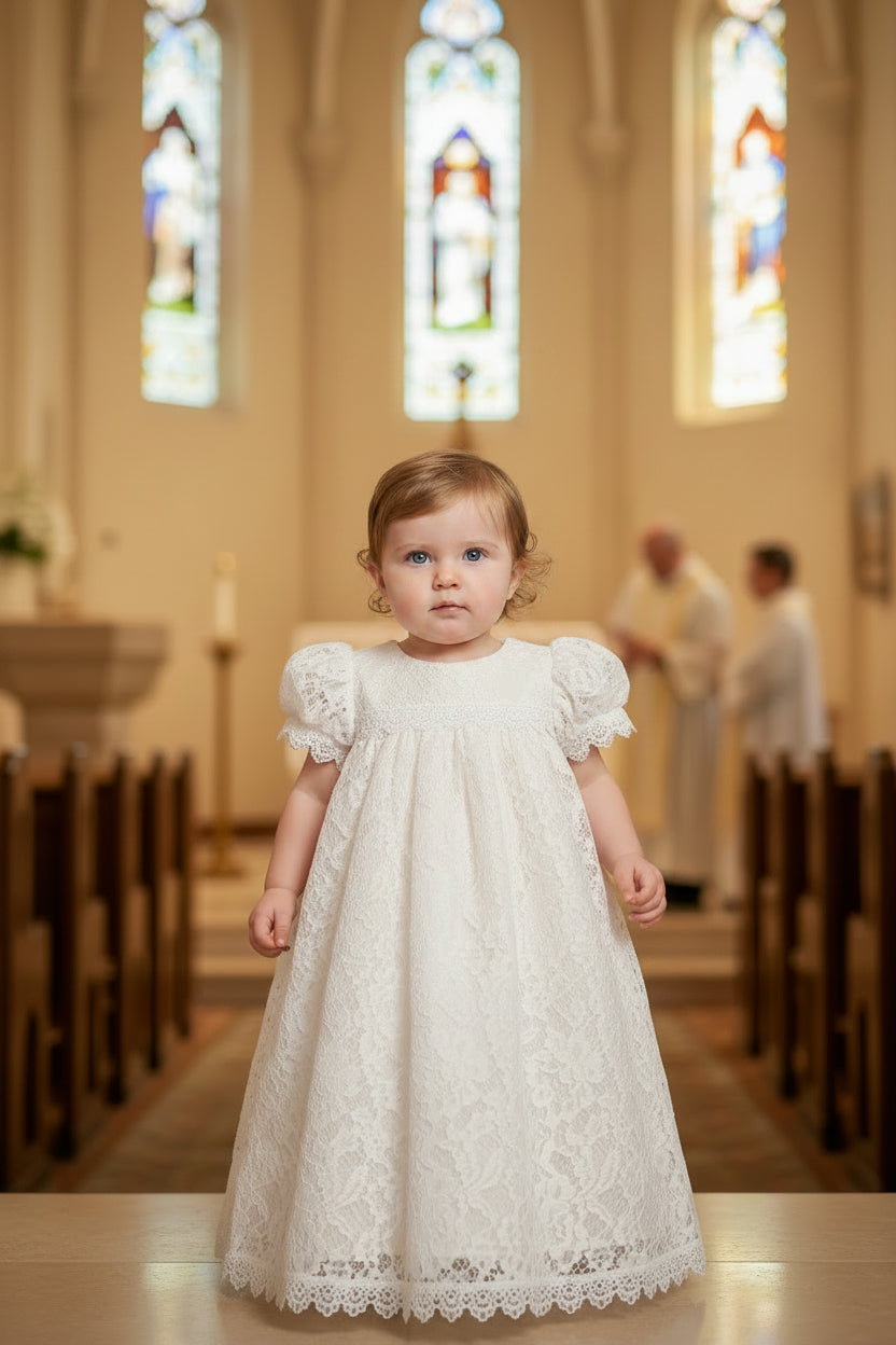 Allover Lace Baptism Christening gown white Canada live