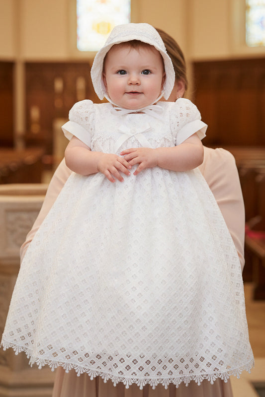 Baby Diamond Pattern Cotton Eyelet Baptism Christening Gown Canada live
