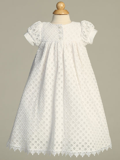 Baby Diamond Pattern Cotton Eyelet Baptism Christening Gown Canada back