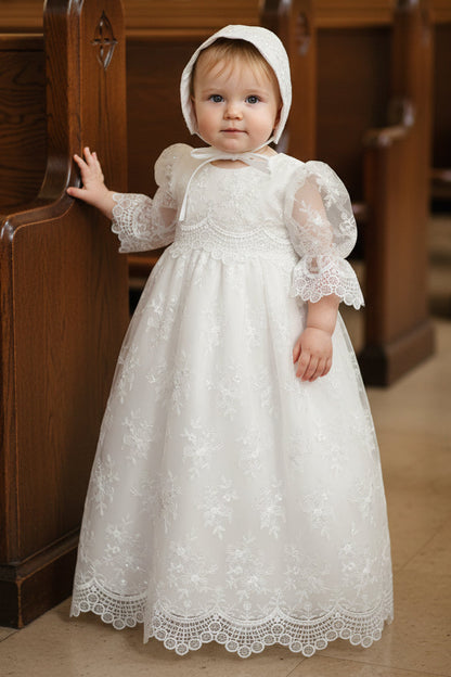 Baby Girl Embroidered Tulle Baptism Gown With Sequins & Lace Canada large photo